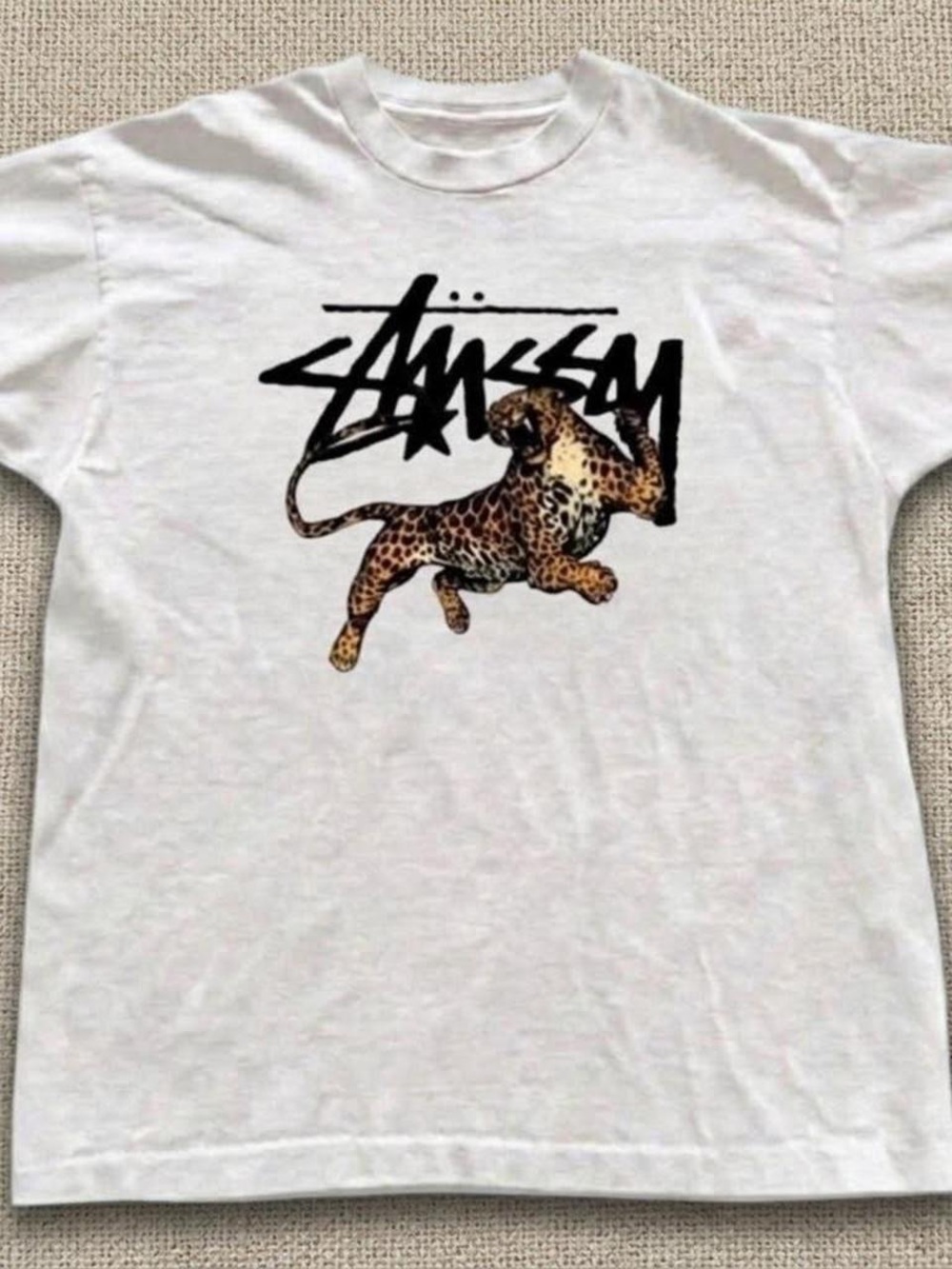 Gildan White Short-Sleeve Tee with Leopard Graphic
